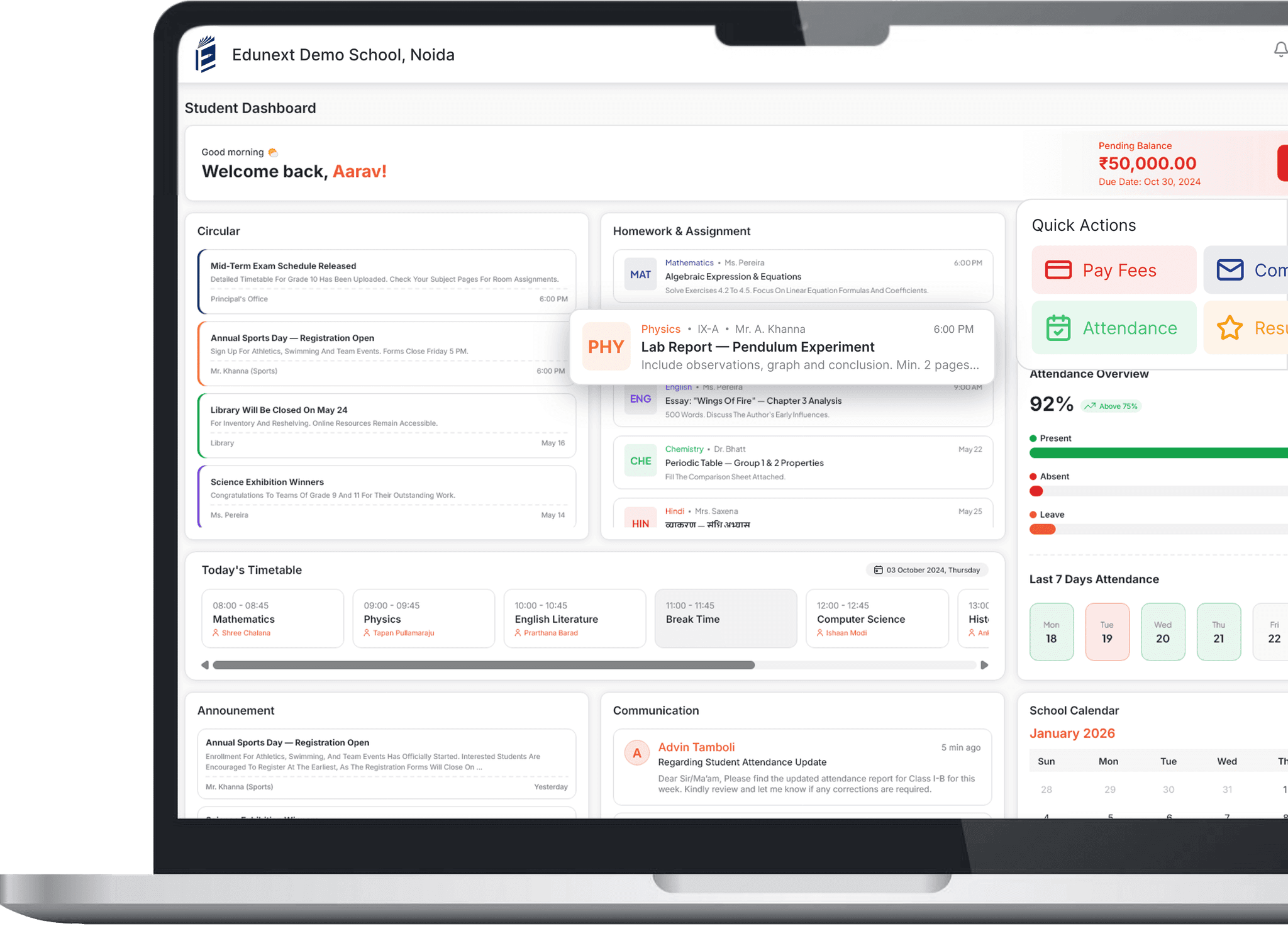 myMschool Student Dashboard